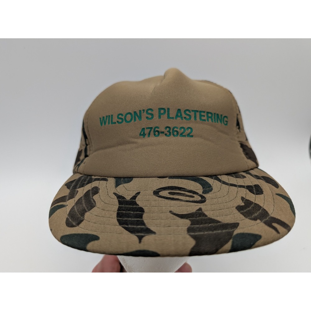Vintage Wear-Guard Duck Camo Trucker Hat Wilson's Plastering Snapback Cap Brown